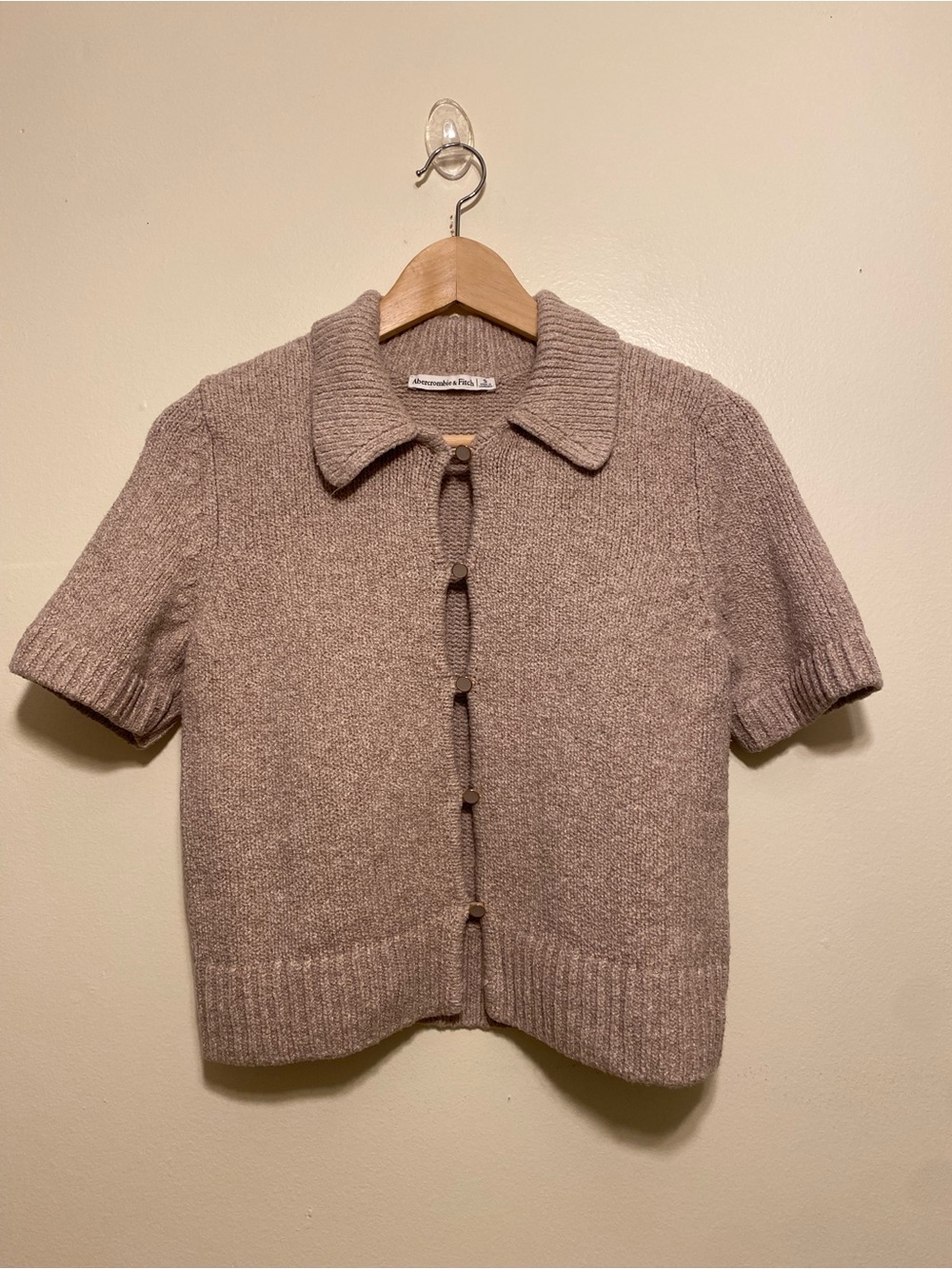Abercrombie & Fitch Short-Sleeve Knit Cardigan - Taupe. Size S